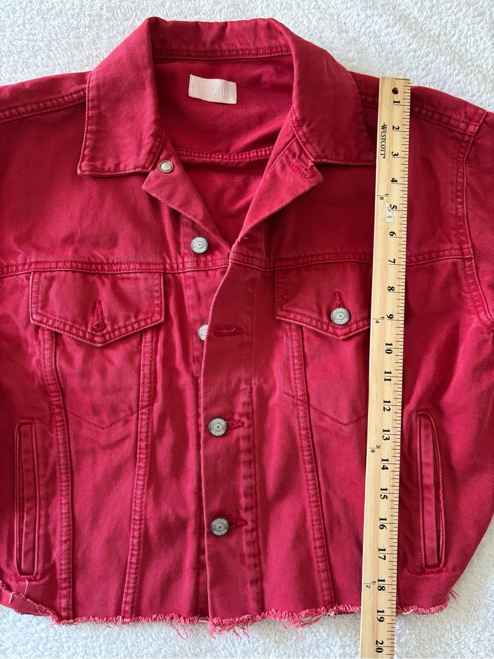 Boyish Red Cropped Button-Front Jean Jacket - Picture 7 of 15